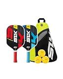 Selkirk Sport SLK Neo Paddle Set of 2 | Graphite Red Blue + Sling Bag | Graphite pickle ball rackets 2 pack + 3 outdoor pickleballs + pickleball bag