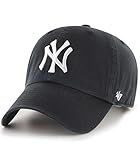 47 Brand MLB Black White Primary Logo Clean Up Adjustable Baseball Cap Hat, Adult One Size Fits All - New York Yankees Black White