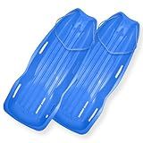 Slippery Racer Downhill Xtreme Flexible Adults and Kids Plastic Toboggan Snow Sled for up to 2 Riders with Pull Rope and Handles (Blue, 2 Pack)