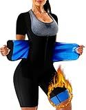 LMCOB Sauna Suit for Women Sweat Suit Waist Trainer for Weight Loss 4 IN 1 Slimming Full Body Shaper Sauna Jumpsuit Workout Vest with Shorts(BH70013-01-XL)