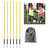 6Pcs 5FT Agility Poles for Soccer,Basketball,Football,Dog,Horse Training-Adjustable Speed and Agility Training Equipment Sports Training Sticks with Ground Spring Nails and Storage Bag(Yellow)