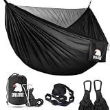 Covacure Camping Hammock, 772 lbs Capacity Double Hammock - Black | Lightweight Hammocks with Tree Straps & Carry Bag, Durable Parachute Nylon, Portable for Hiking, Backyard, Beach