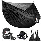 Covacure Camping Hammock - 772lbs Capacity Double Hammock with Tree Straps, Lightweight Parachute Nylon Outdoor Survival Gear for Hiking, Backpacking, Travel or Backyard (Black)