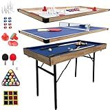 6 in 1 Multi Game Table Folding Pool Table, Billiard, Hockey, Table Tennis, Bowling, Shuffle Board and Tic Tac Toe with All Accessories