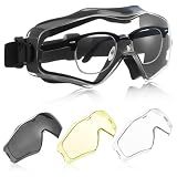 Copkim Airsoft Goggles over Glasses with 3 Lenses, ANSI Z87.1, Black