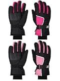 SATINIOR 2 Pairs Kids Waterproof Winter Snow Gloves Ski Gloves for Boy Girl Outdoor Warm Thickening Snowboard(Pink, Peach Pink,8-12 Years)