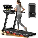 17% Incline Compact Folding Treadmill, 3.0HP Low Noise Walking Pad with Handlebars, 350 LBS Capacity, Shock Absorbers & 3 LED Screens for Home & Apartment Workout