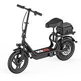 KEQ Electric Scooter Adults with Seat, 48V 22.5AH Foldable Escooter 14" Tires 500W Motor 22MPH 35Miles Long Range and Disc Brake 350lbs Max Load Dual Shock Suspension Wide Deck Rear Box
