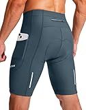 Men's Bike Shorts 3D Padded Cycling Road Biking Underwear Mountain Riding Biker Bicycle UPF 50+ Cycle Shorts Zipper Pockets(Blue Grey,M)