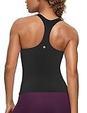 CRZ YOGA Butterluxe Workout Racerback Tank Tops for Women - Padded Athletic Spandex Yoga Shirts with Built in Bra Black Medium
