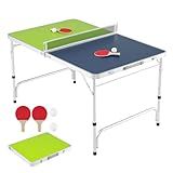 Goplus Foldable Ping Pong Table, 100% Preassembled Mini Table Tennis Table with Adjustable Height for Indoor Outdoor, Portable Table Tennis Set Includes Net, 2 Paddles, Balls