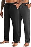 COOFANDY Mens Knit Yoga Pants 2 Pack Loose Sweatpants Thin Lounge Pants, Black & Dark Gray, XXL