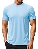 MAGCOMSEN Men's Rash Guard Shirts UPF 50+ Quick Dry Swim Shirt Short Sleeve SPF Fishing Beach Water Shirt Sky Blue,XL