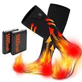 Electric Heated Socks for Men Women with 5V 5000mah Battery Foot Warmer 360° Toe Heating Electric Socks with 4 Levels Heat Settings Suitable for Outdoor Skiing, Winter Camping, Hiking (Black)
