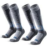 WEIERYA Ski Sock Merino Wool Ski Socks Mens Womens Skiing & Snowboarding Socks, Over The Calf (US, Alpha, Large, Regular, Regular, 2, Grey)