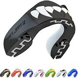 SAFEJAWZ Mouth Guard, Dual Layer Mouthguard for Youth with Case, Easy Fit Remoldable Mouthpiece for Football, Boxing, Lacrosse, MMA, Basketball & All Contact Sports (Kids <11 Years, Black Fangz)