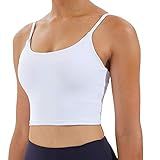 Meslong Women's Strappy Stretch Sports Bra Longline Yoga Tank Top Fitness Bra Workout Camisole Crop Tops for Teen Girl(White,Small)