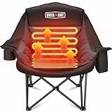 Overmont Heated Oversized Camping Chair for Adults - 3 Heat Levels Seat & Back Separately Control - 400lbs Support Heavy Duty Padded Folding Chair Outdoor Garden Portable - Battery NOT Included