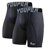 Youper 2-Pack Adult Compression Shorts w/Cup Pocket, Men's Athletic Supporter for Baseball & Football (Medium, Black)