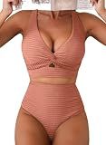 Herseas Women's Bikini Sets 2 Piece Twist Front Textured Pool Swimwear L