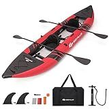 Goplus Inflatable Kayak, 2-Person Kayak Set for Adults with 507 LBS Weight Capacity, 2 Aluminium Oars, EVA Padded Seat, 2 Fins, Hand Pump, Carry Bag, Repair Kit, Portable Touring Kayaks (Red)