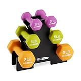 HolaHatha Neoprene Dumbbell Weights Set with Rack, Home Gym Equipment, 32 Lbs, Multicolor - Portable Weighted Exercise Dumbbells for Fitness, Training, and Lifting Workouts
