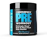Cybergenics Pre Workout Gummies, Supports Energy Levels, Boosts Performance, Beta Alanine, Green Tea Extract, Nootropic Blend for Focus, Natural Beet Root, Blue Raspberry, 60 Gummies, 30 Servings