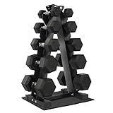 Fitvids Rubber Coated Hex Dumbbell Weight Set and Storage Rack, 100LB Set or 150LB Set, 5-20 lbs Pairs or 5-25 lbs Pairs