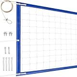 YUXUXU Professional Volleyball Net Outdoor Heavy Duty, All Weather Enhanced, Extended Stainless Steel Cable, Extra Thick Borders, for Indoor Outdoor Sports - Regulation 32x3FT, Blue (Net Only)