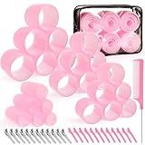 4 Sizes Self-Grip Hair Rollers Set for Long, Short Hair and Bangs - 50 Pcs with Clips (25mm, 36mm, 48mm, 60mm), Pink