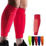 HiRui Soccer Shin Guards Shin Pads for Kids Youth Adult, Calf Compression Sleeve with Honeycomb Pads, Support for Shin Splint Baseball Boxing Kickboxing MTB, Lightweight(1PAIR)(Red, M)
