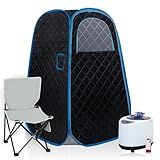 Wizzisauna Foldable Portable Steam Sauna, Personal Sauna Tent for Home SPA with 1000w 2.2L Steamer, Folding Chair, Remote Control, Black