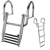 Hoffen 4 Step Pontoon Boat Ladder, Stainless Steel Telescoping Folding Boat Ladder Rear Entry Heavy Duty Custom Inboard with Pedal and Safe Handrails