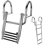 Hoffen 4 Step Pontoon Boat Ladder, Stainless Steel Telescoping Folding Boat Ladder Rear Entry Heavy Duty Custom Inboard with Pedal and Safe Handrails