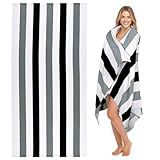 cabanana Large Oversized Beach Towel - Microfiber Sand Free 35 x 70 Inch Quick Dry Lightweight Pool Towel for Adults, Thin Striped Swim Towel (Black)