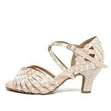 AOQUNFS Women Rhinestone Latin Dance Shoes Ballroom,L429,Beige-6, US 8