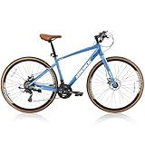 DEYGIA Hybrid Bike, 24-Speed 700C Wheel Hybrid Bicycle with Dual Disc Brakes, Trigger Shifting, Internal Wiring Frame, Lightweight City Commuter Road Bicycle for Men Women Adult, Size S-Blue