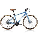 DEYGIA Hybrid Bike, 24-Speed 700C Wheel Hybrid Bicycle with Dual Disc Brakes, Trigger Shifting, Internal Wiring Frame, Lightweight City Commuter Road Bicycle for Men Women Adult, Size S-Light Blue