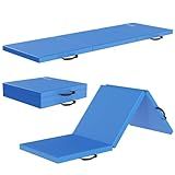 Folding Exercise Gymnastics Mat, 2'x6'x2" Gym Workout Mat with Carrying Handles 3-Fold High-Density Anti-Tear Portable Fitness Aerobics Mats for Home Gym Yoga Pilates Tumbling MMA Core Training, Blue