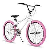 JOYSTAR 24 Inch Kids Bike Freestyle BMX Bikes for 8-12 Years Boys Girls and Beginner Riders, 24 Inch Bikes with Pink Tires, White Frame