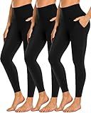 NEW YOUNG 3 Pack Leggings with Pockets for Women,High Waisted Tummy Control Workout Pants
