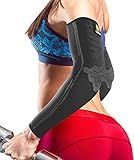 Sparthos Arm Compression Sleeves - Arms Brace for Recovery, Support for Athletic Sports Running Tennis Baseball Lifting Volleyball Shooting Weightlifting Golf - for Men and Women (Black-M)