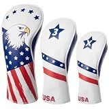 Fitense 3 Pack USA Flag Velour Golf Head Covers 1, 3, X Woods Drivers