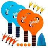 TEILLNET Beach Paddle Ball Set, Family Games for Kids and Adults, Badminton Set with 4 Rackets, Indoor Outdoor Sports Toys Lawn Camping Backyards Yard Games Summer Gifts for Boys Girls