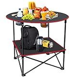Portable Camping Table Folding Picnic Tables Lightweight Folding Table Waterproof Canvas Beach Table for Outside with 4 Cup Holders & Carry Bags for Camping, Beach, Campfires and Tailgating