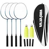 HIRALIY Badminton Rackets Set for Backyards, Lightweight Badminton Set of 4, Includ 4 Rackets, 12 Nylon Birdies, Replacement Grip Tapes, 1 Carrying Bag, Outdoor Games for Adults Family Kids Beginners