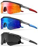 OUKEMAX Polarized Sports Sunglasses for Men Women, UV400 One-Piece Lens Sport Shades for Baseball, Running, Cycling, Fishing Transparent Black-Blue-Red