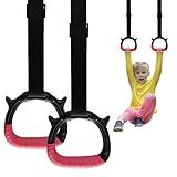 Tepemccu Gymnastics Rings for Kids, Pull Up Rings with Adjustable Straps for Children Home Gym Strength Training (Pink)