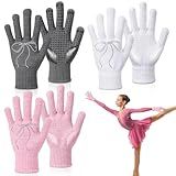 Jecery 3 Pairs Ice Figure Skating Gloves Winter Ice Skating Accessories with Bow Rhinestone Gel Padded Anti Slip Gripper Gloves Warm Mitten for Women Gifts