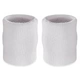 Suddora Arm Sweatbands, Absorbent and Breathable Thick Cotton Bands for Working Out, Gymnastics, Basketball, Tennis, and Football, Multiuse 4-inch Wristbands for Costumes and Cosplay, White